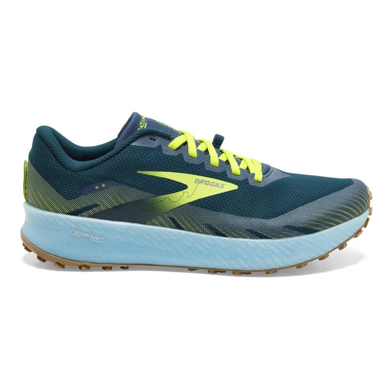 Brooks Catamount Trail Running Shoes - Men's - Blue/Lime/Biscuit (31027-MAVD)